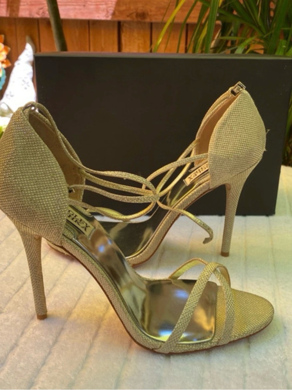 Badgley Mischka Strappy Metallic Gold High Heel Sandals for Women